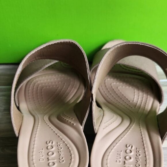 Crocs Leigh 2 Strap Wedge Sandals 11w Bronze Dual Comfort Women's Fashion Shoes - Picture 13 of 16